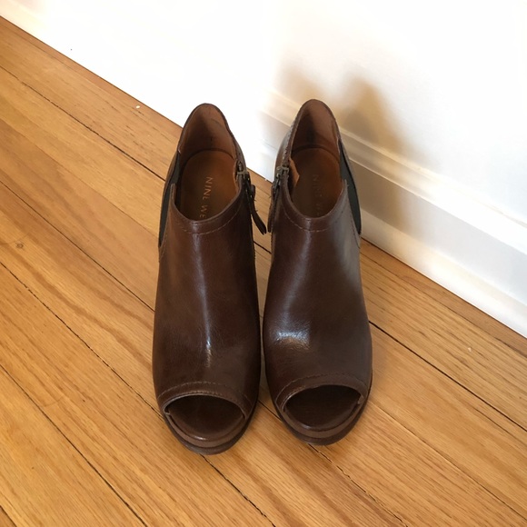 Nine West brown leather open toe bootie - 7 - Picture 3 of 6